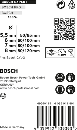Conjunto de brocas Bosch MultiConstruction 5,5–8 mm, 4 peças.